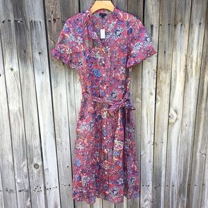 NWT Talbots Ruffle Shirtdress Cotton Lovely Floral Red Pink Blue 8